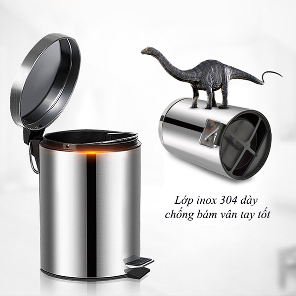 Thùng rác đạp chân tròn 12L inox 304