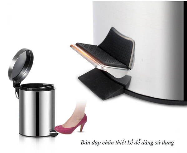 Thùng rác đạp chân tròn 12L inox 304
