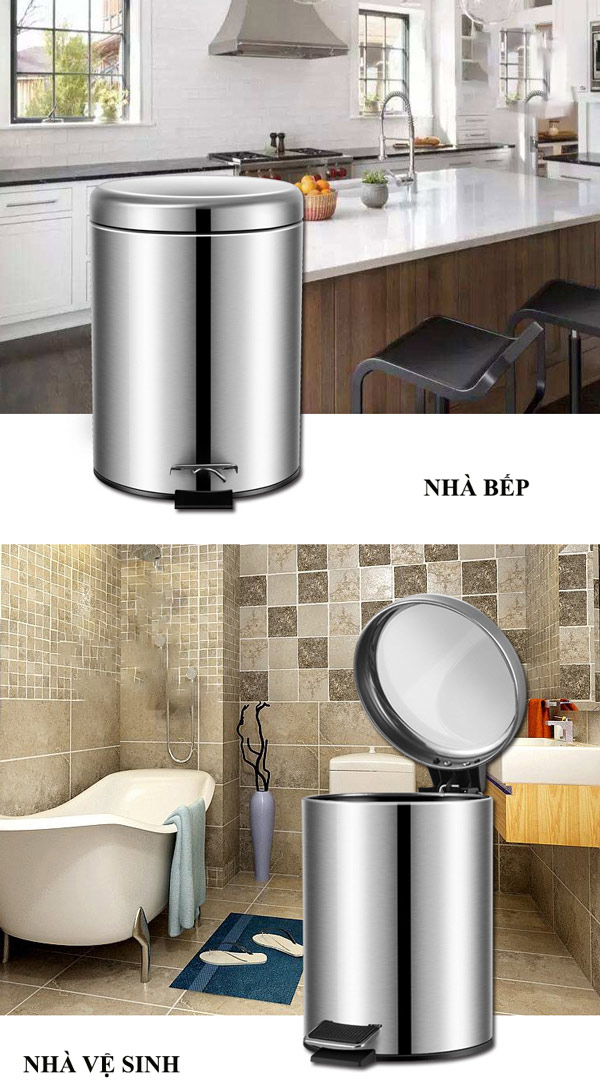 Thùng rác đạp chân tròn 20L inox 304