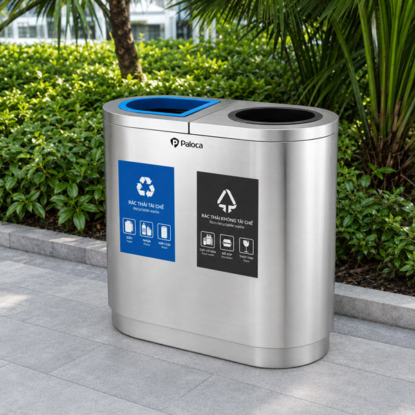 Thùng rác đôi inox phân loại rác