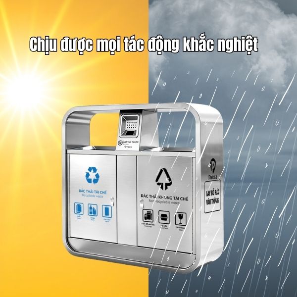 Thùng rác đường phố 2 ngăn inox