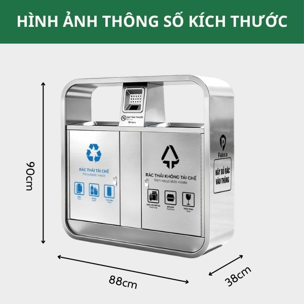 Thùng rác đường phố 2 ngăn inox