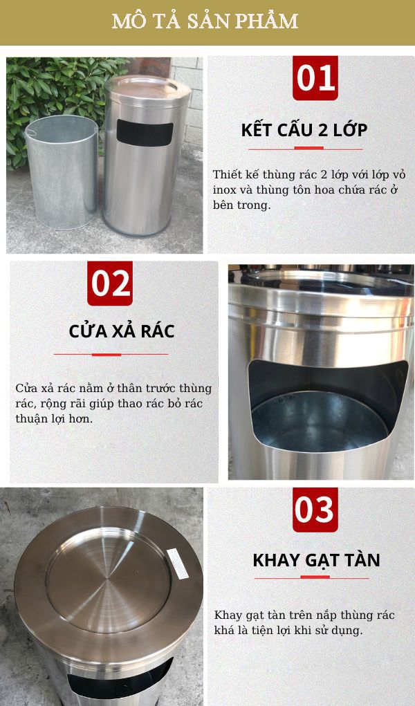 Tham khảo chi tiết thùng rác gạt tàn inox