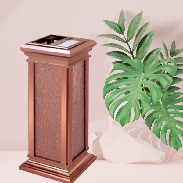 Thùng rác hợp kim nhôm có gạt tàn đẹp, cao cấp