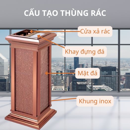Các bộ phận cấu thành thùng rác hợp kim nhôm tiền sảnh