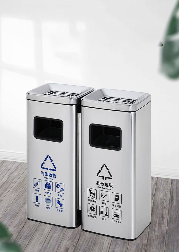 Thùng rác inox kiểu dáng trụ vuông 2 ngăn