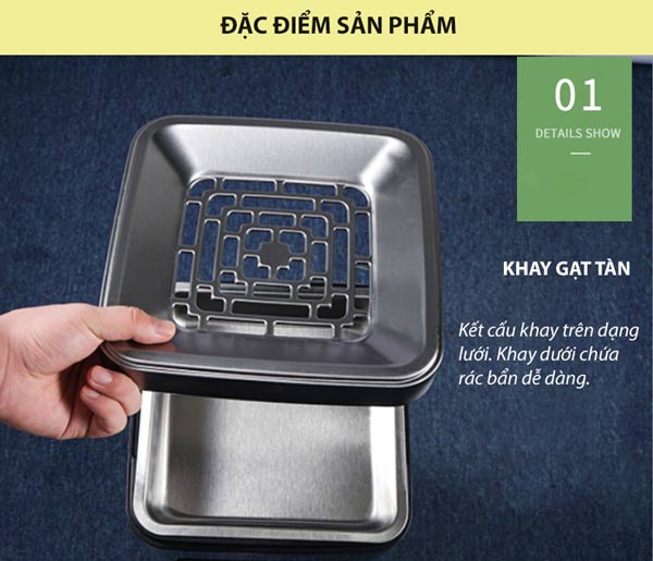 Cấu tạo thùng rác inox 2 ngăn có gạt tàn