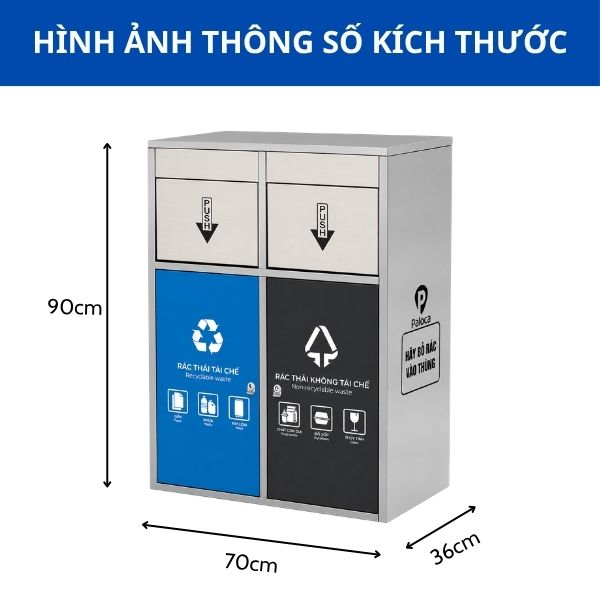 Thùng rác inox 2 ngăn cửa đẩy