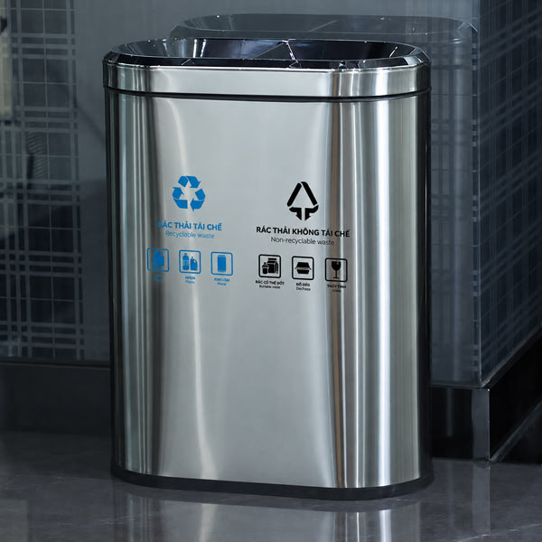 Thùng rác inox 2 ngăn văn phòng