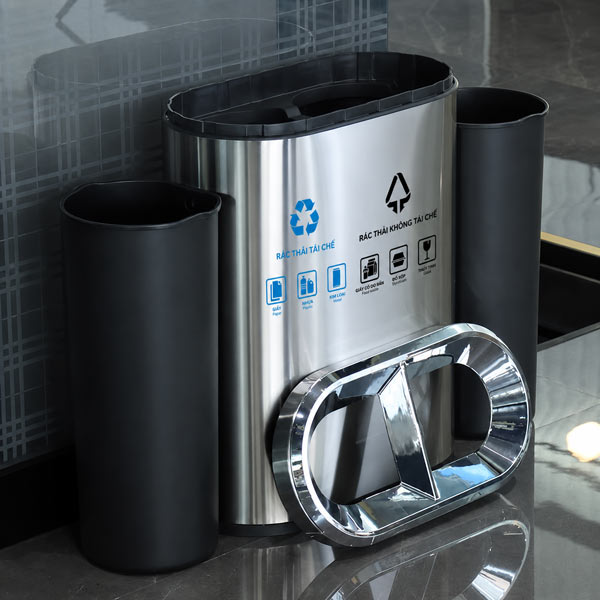 Thùng rác inox 2 ngăn văn phòng