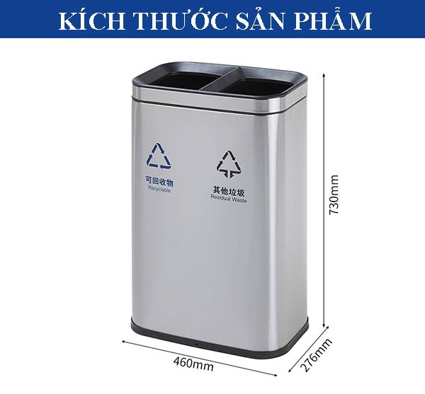 Kích thước thùng rác phân loại 2 ngăn