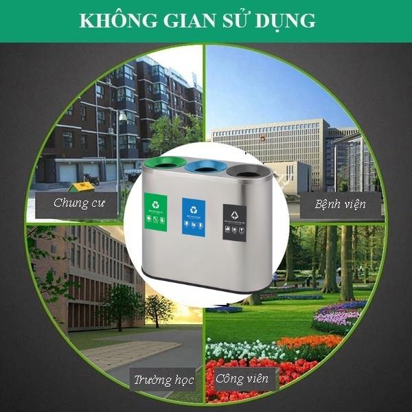 Thùng rác inox 3 ngăn không nắp