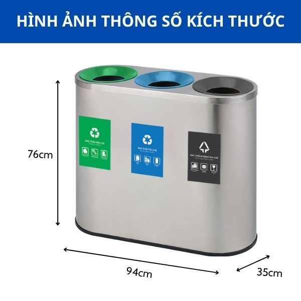 Thùng rác inox 3 ngăn không nắp
