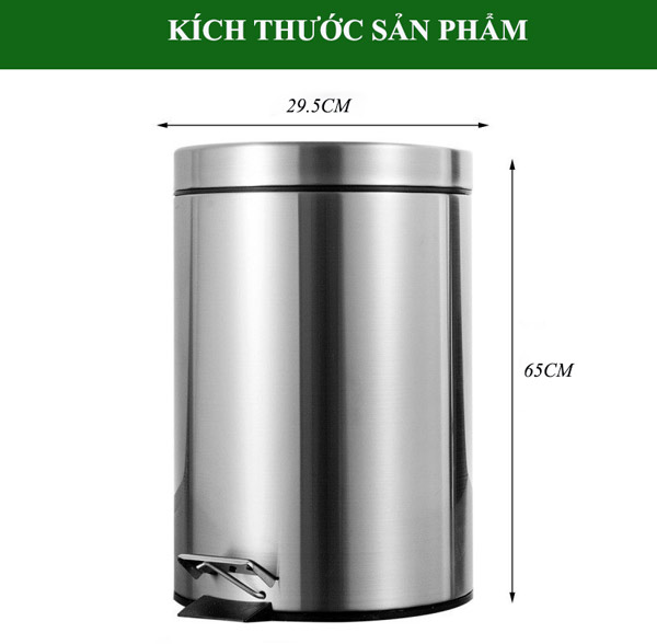 Thùng rác inox 304 đạp chân tròn 30L