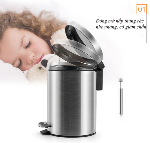 Thùng rác inox 304 đạp chân tròn 5L