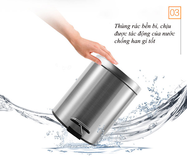 Thùng rác inox 304 đạp chân tròn 5L