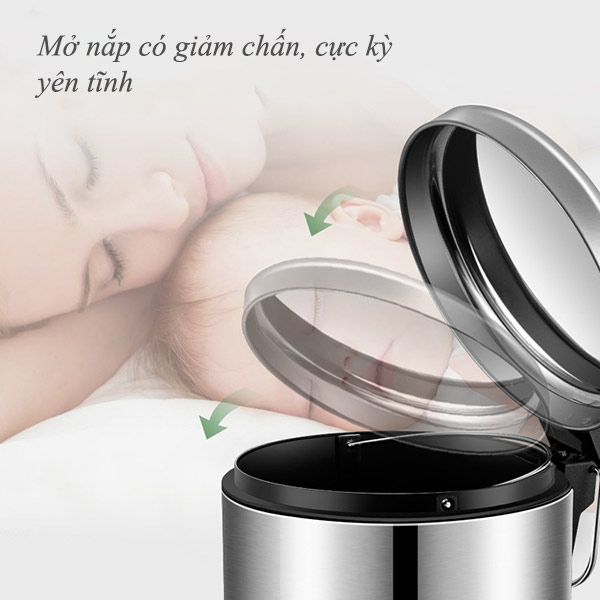 Thùng rác inox 304 đạp chân tròn 8L