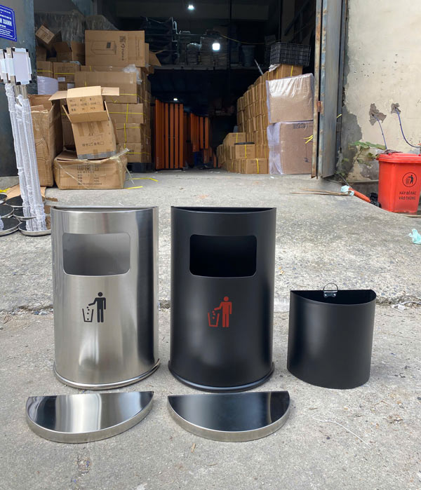 Thùng rác inox bán nguyệt