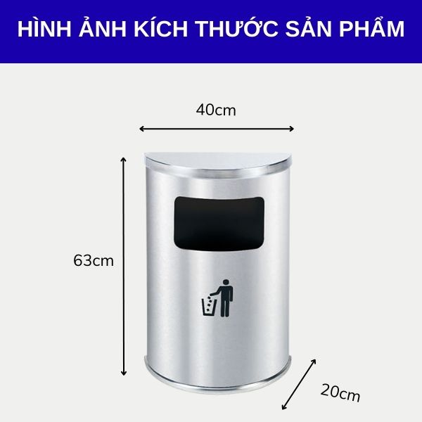 Kích thước thùng rác inox bán nguyệt