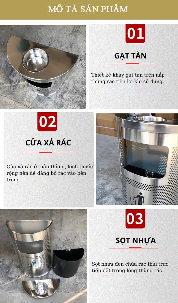 Khám phá đặc điểm thùng rác inox bán nguyệt