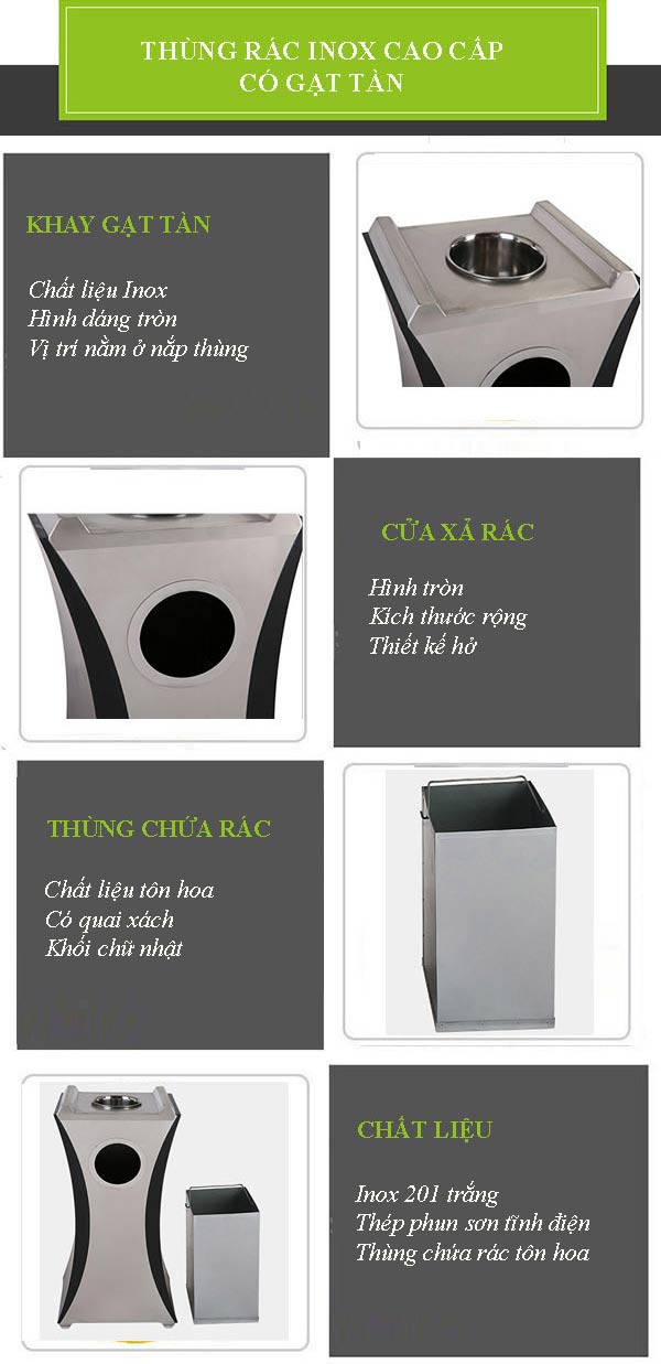 Tìm hiểu thông tin từng chi tiết cấu thành thùng rác inox