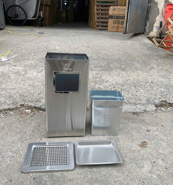 Thùng rác inox hình chữ nhật có gạt tàn