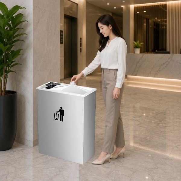 Thùng rác inox chữ nhật nắp bập bênh