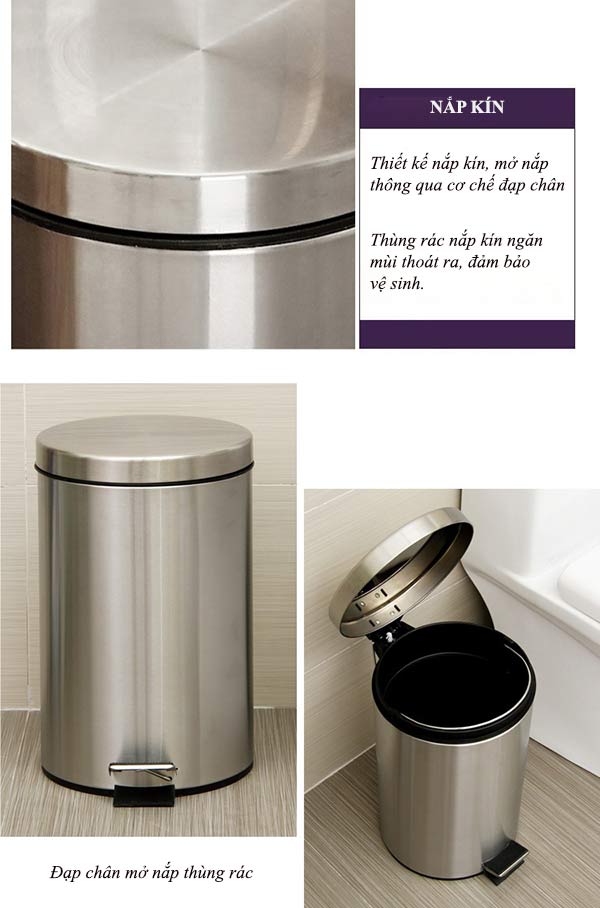Khám phá cấu tạo thùng rác inox đạp chân 20L