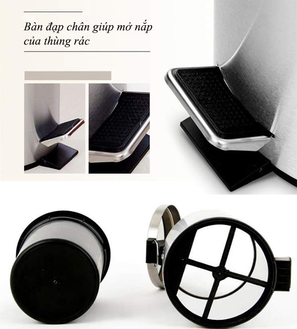 Thùng rác đạp chân mở nắp linh hoạt