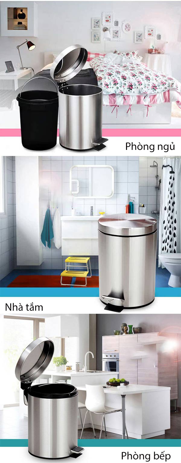 Thùng rác inox đạp chân tròn có tính ứng dụng cao