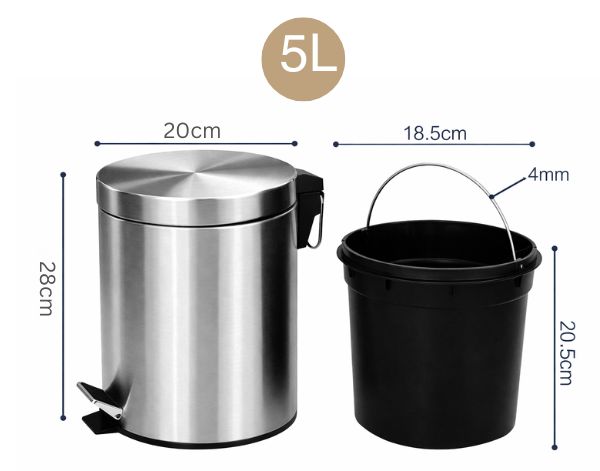 Kích thước thùng rác inox tròn đạp chân