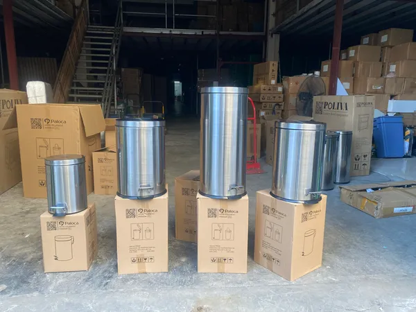 Thùng rác inox đạp chân tròn Paloca - ảnh tại kho