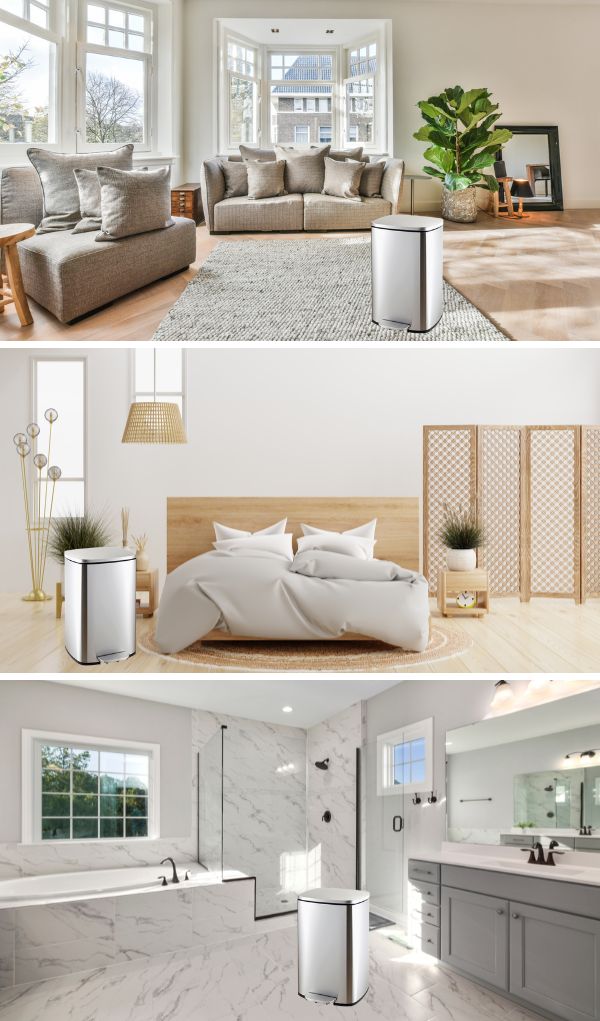 Thùng rác inox đạp chân vuông 12L