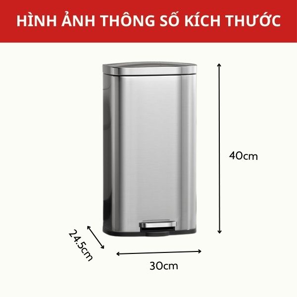 Thùng rác inox đạp chân vuông 16L