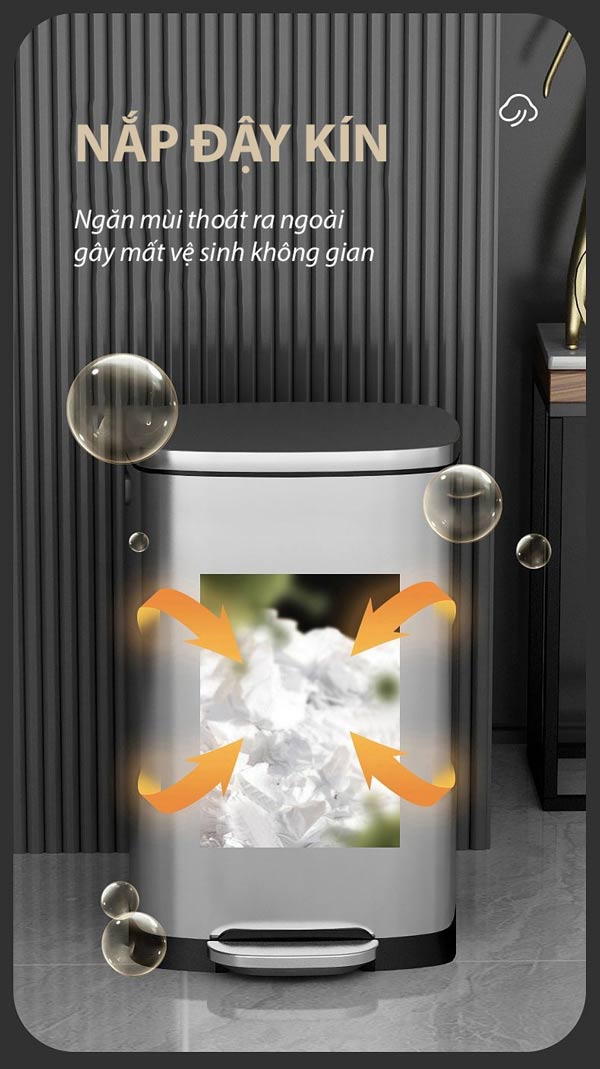 Thùng rác inox đạp chân vuông 50L