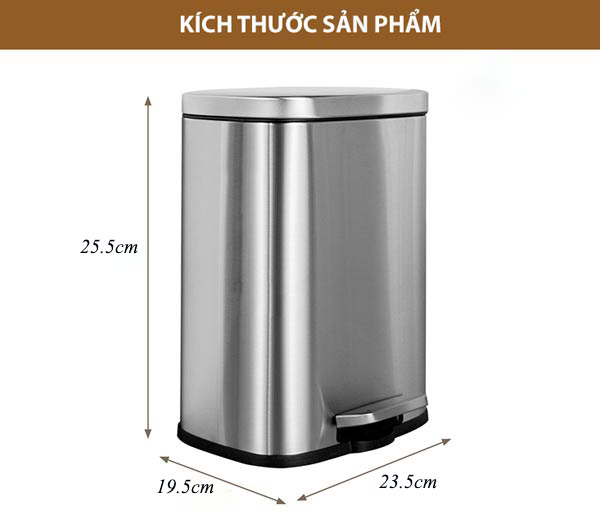 Kích thước thùng rác đạp chân vuông 6L