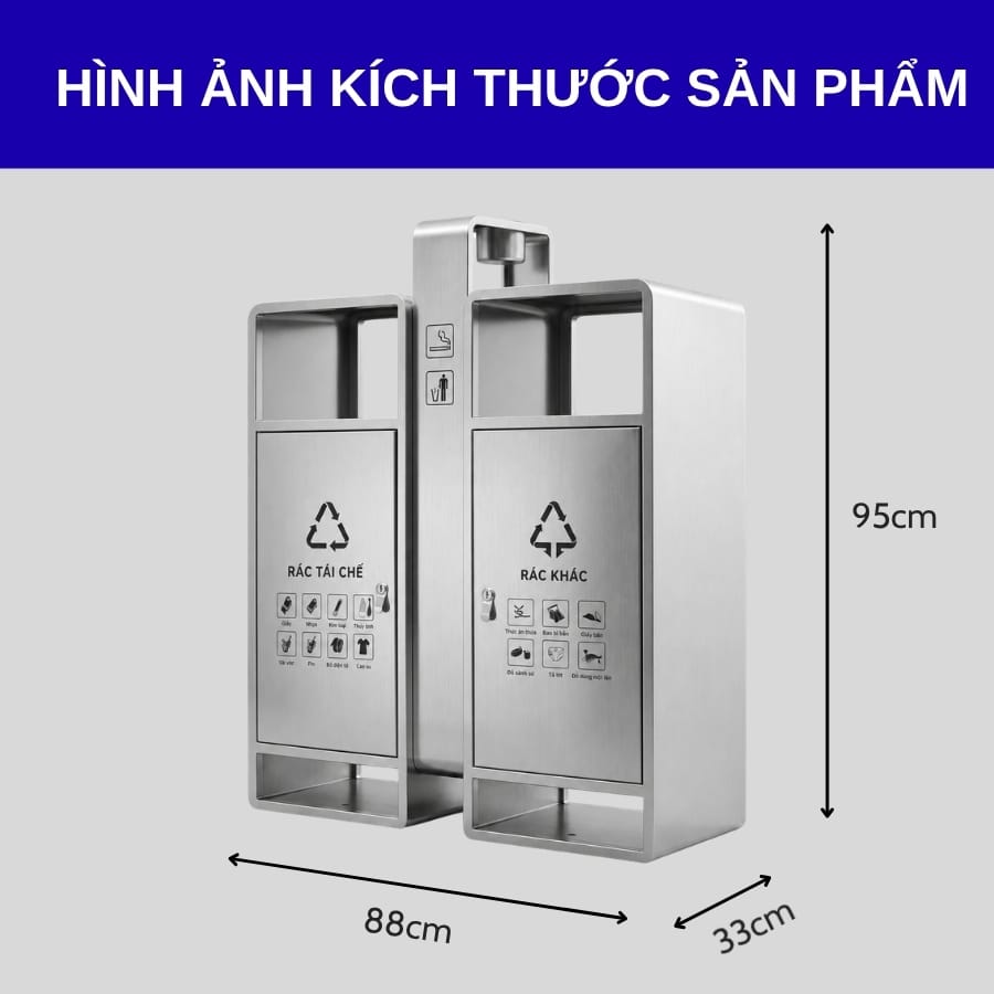 Tham khảo kích thước thùng rác inox loại 2 ngăn