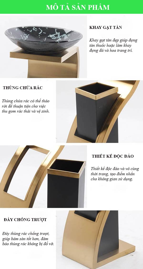 Chi tiết đặc điểm cấu tạo thùng rác inox gạt tàn chữ Z cao cấp