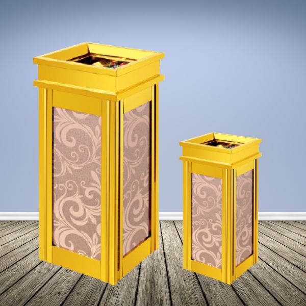 Thùng rác inox vàng kính giả đá hoa cương màu hồng