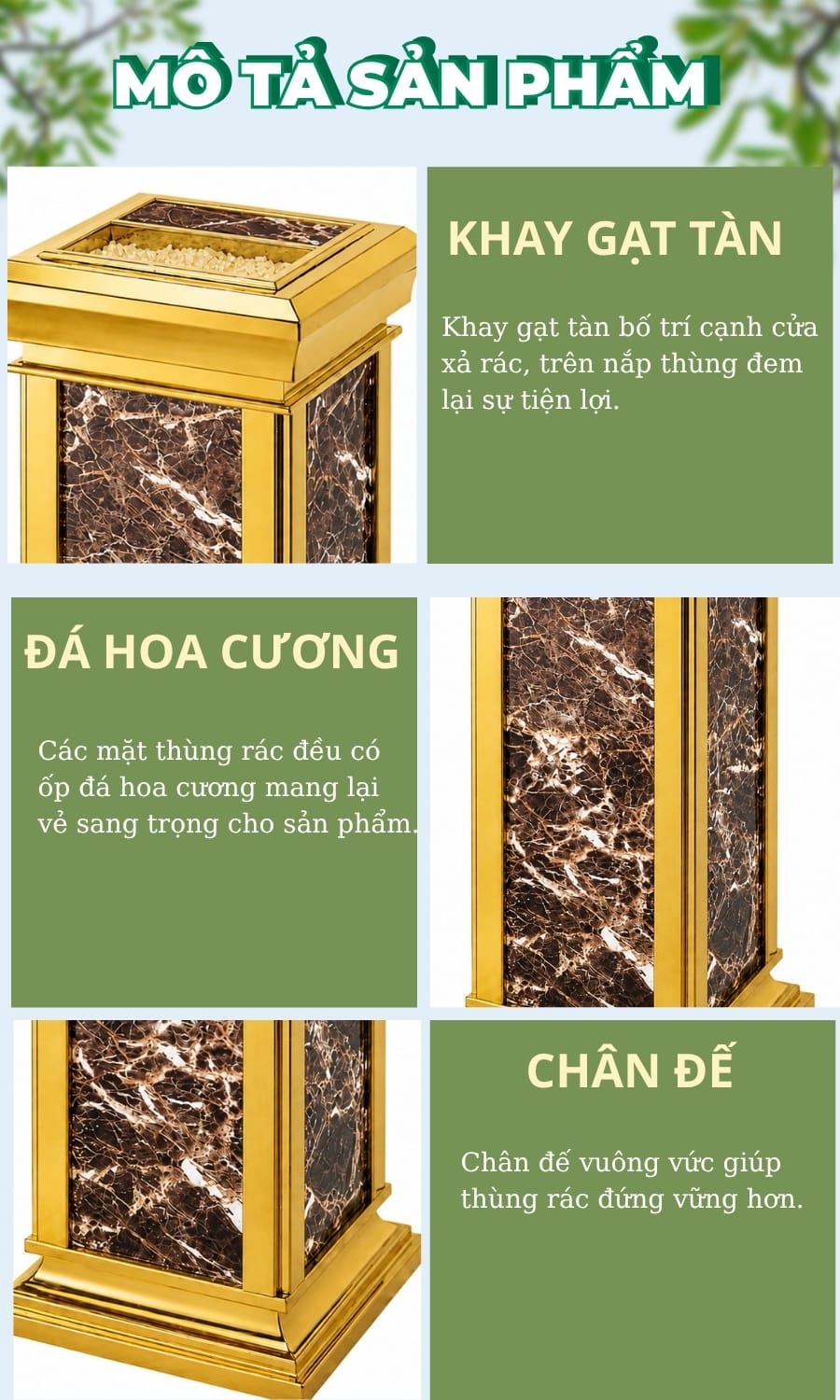 Đặc điểm chi tiết cấu tạo thùng rác đá