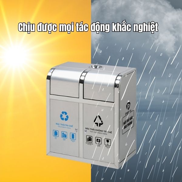 Thùng rác inox nắp đẩy 2 ngăn