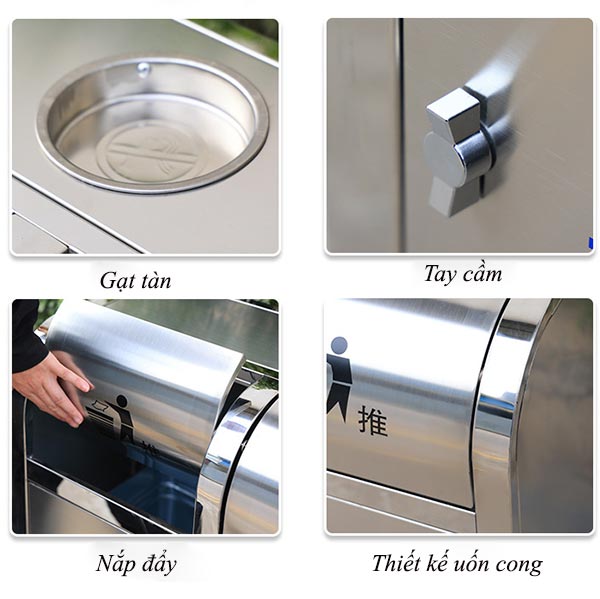 Thùng rác inox nắp đẩy 4 ngăn