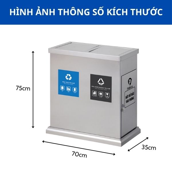 Thùng rác inox nắp lật 2 ngăn