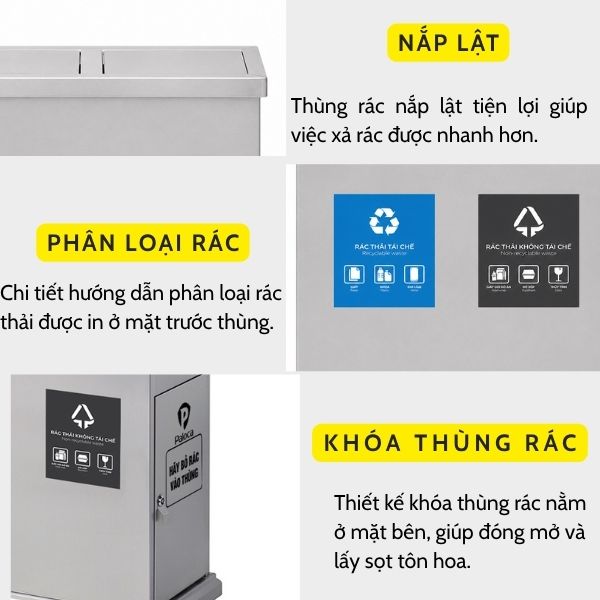 Thùng rác inox nắp lật 2 ngăn