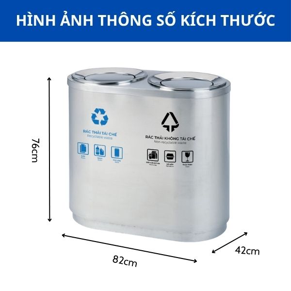 Thùng rác inox nắp lật phân loại 2 ngăn