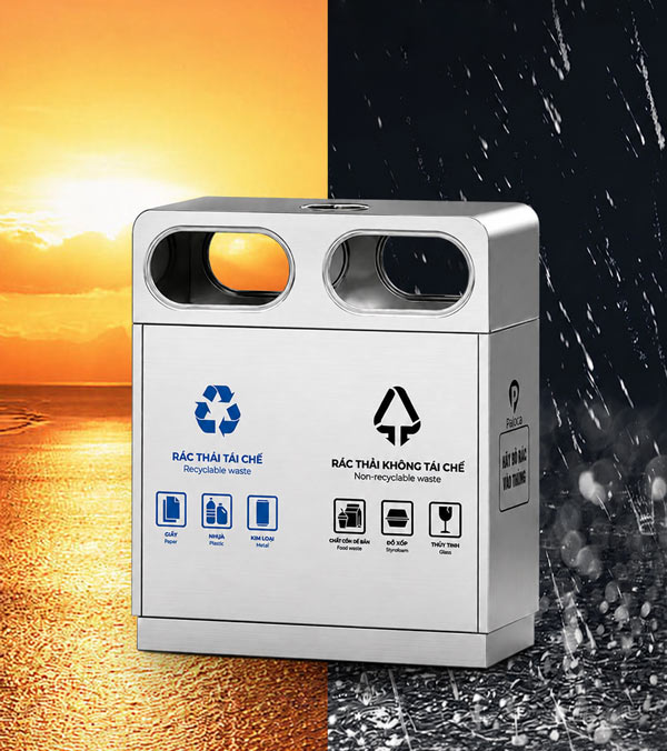 Thùng rác inox ngoài trời có gạt tàn