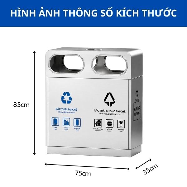 Thùng rác inox ngoài trời có gạt tàn