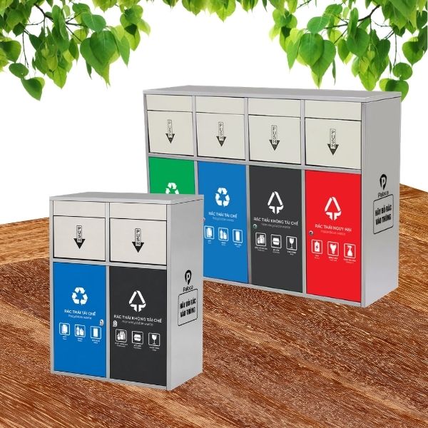 Thùng rác inox nhiều ngăn cửa đẩy