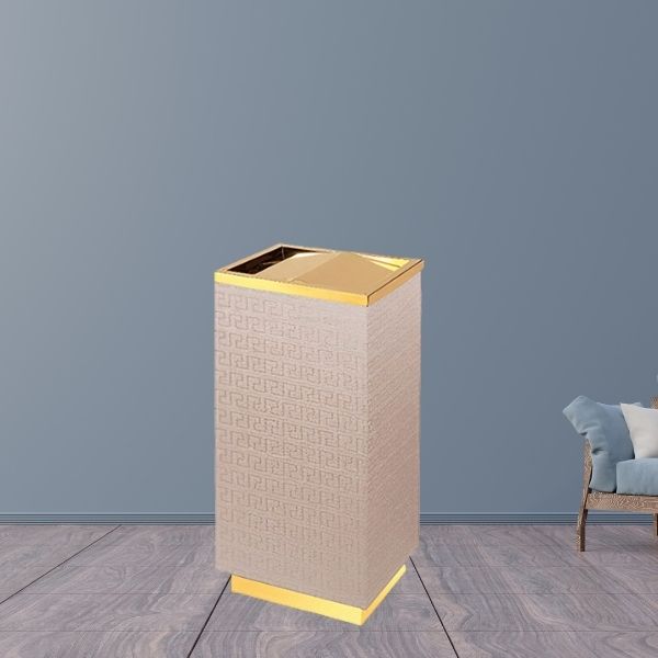 Mẫu thùng rác inox trang trí có phần thân bọc giả da