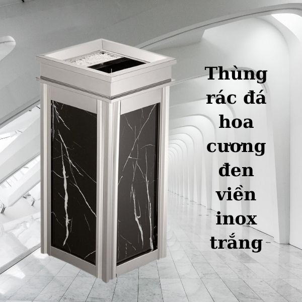 Mẫu thùng rác trang trí bằng đá kết hợp inox sang trọng